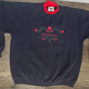 Lee Navy Crewneck Sweatshirt with Red Trim and Embroidered Baltimore